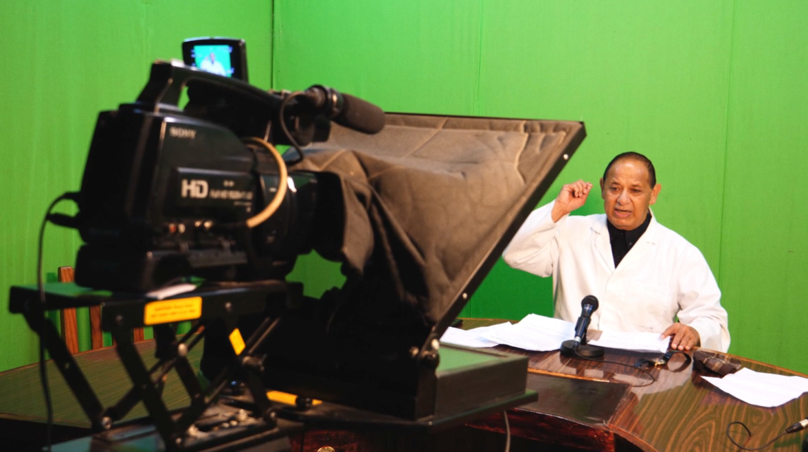 Dr Mapa Puloka in Tongan Broadcasting Studio speaking on addiction